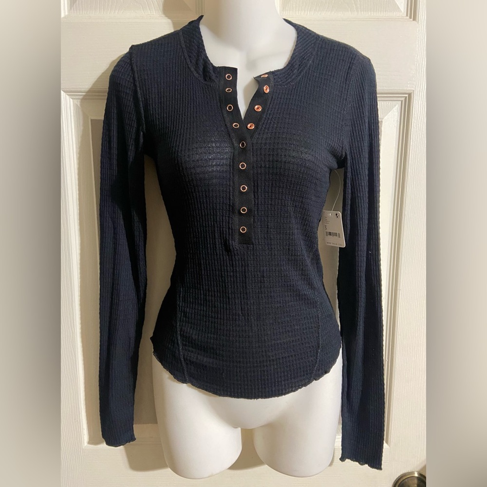 NWT free people black thermal shirt too small / s